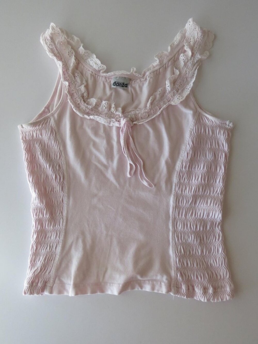 Vintage Italian Pastel Pink Dimensione Danza Lace Ruffle Top, Made in Italy